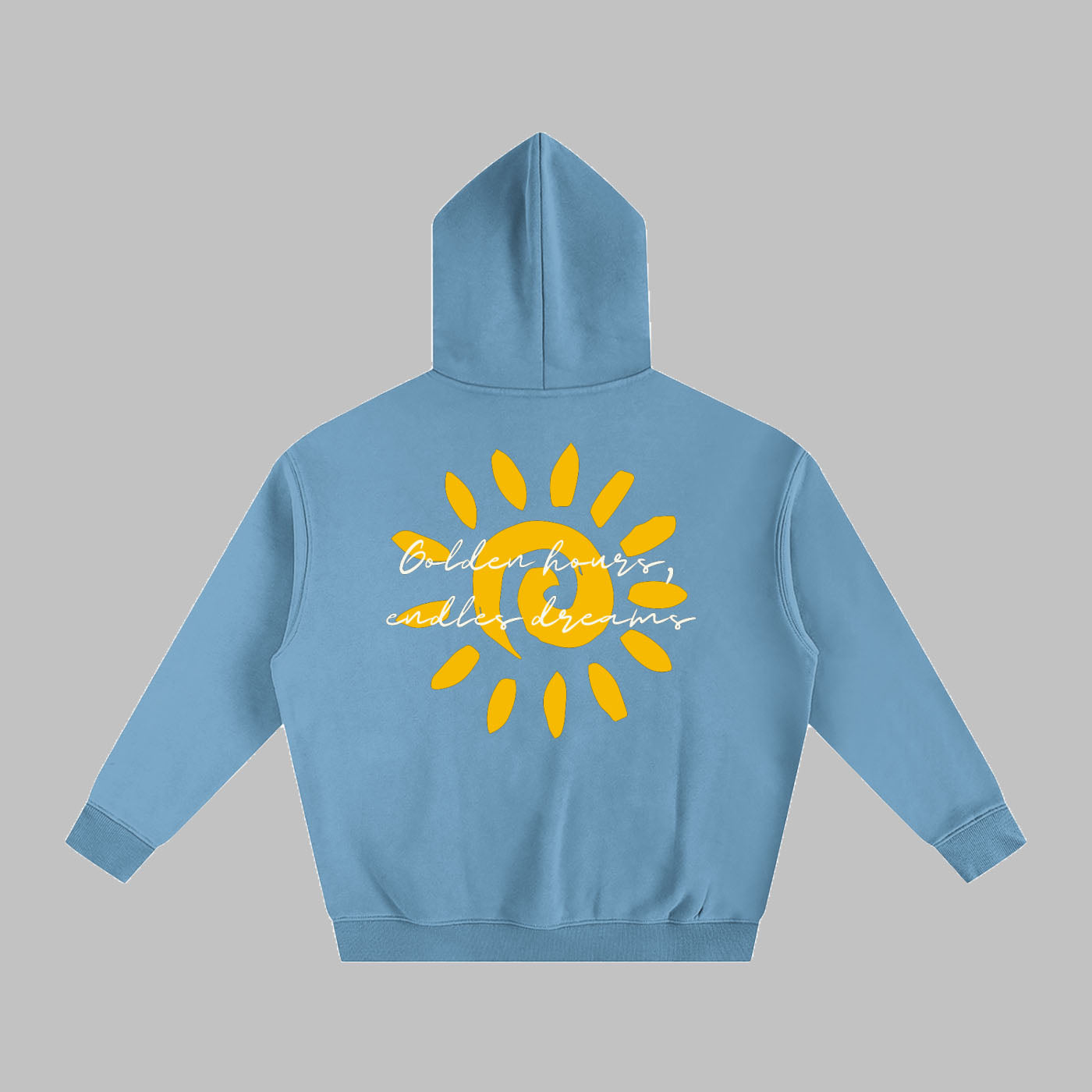 "Golden Hours" Oversize Fleeced Hoodie-Medium Blue