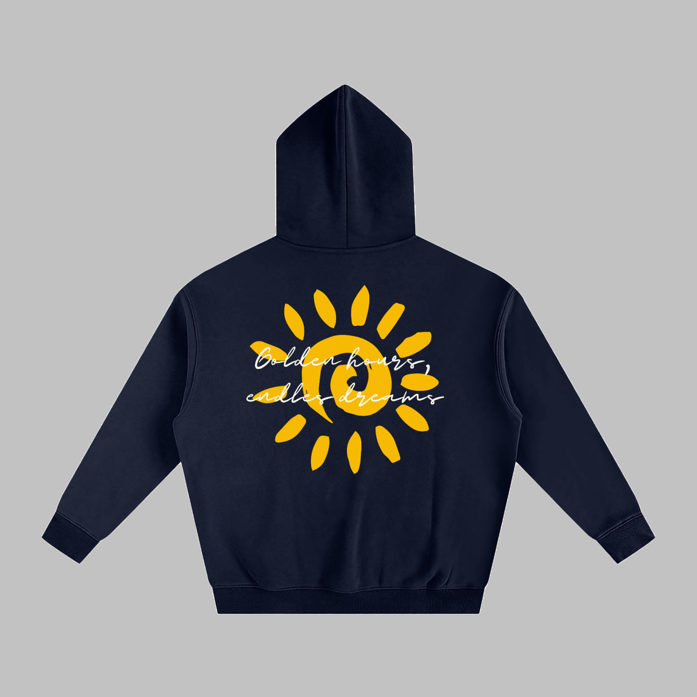 "Golden Hours" Oversize Fleeced Hoodie-Navy blue