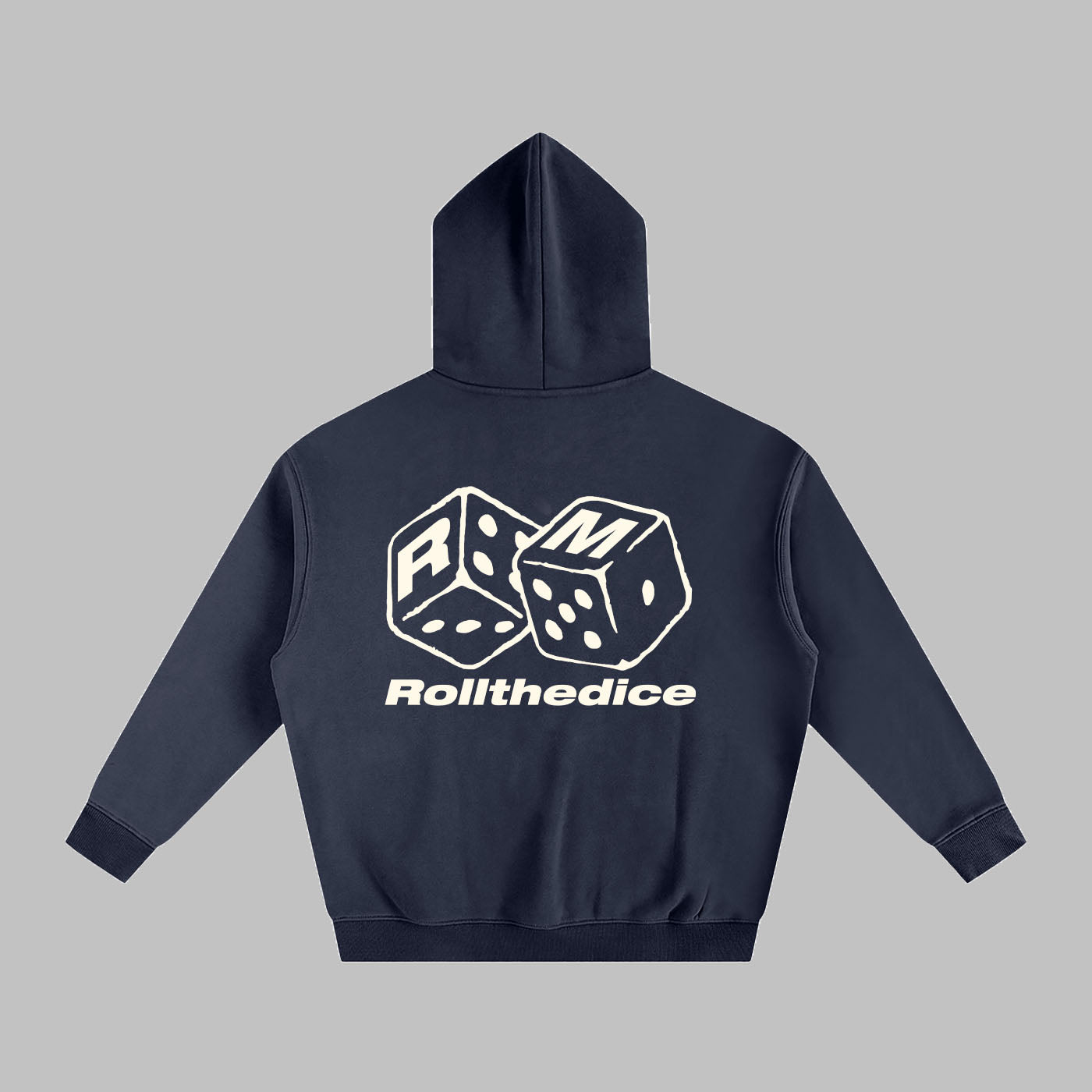 "Luck in Motion" Oversize Fleeced Hoodie - Navy Blue