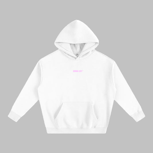 "Luck in Motion" Oversize Fleeced Hoodie - White