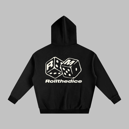 "Luck in Motion" Oversize Fleeced Hoodie- Black